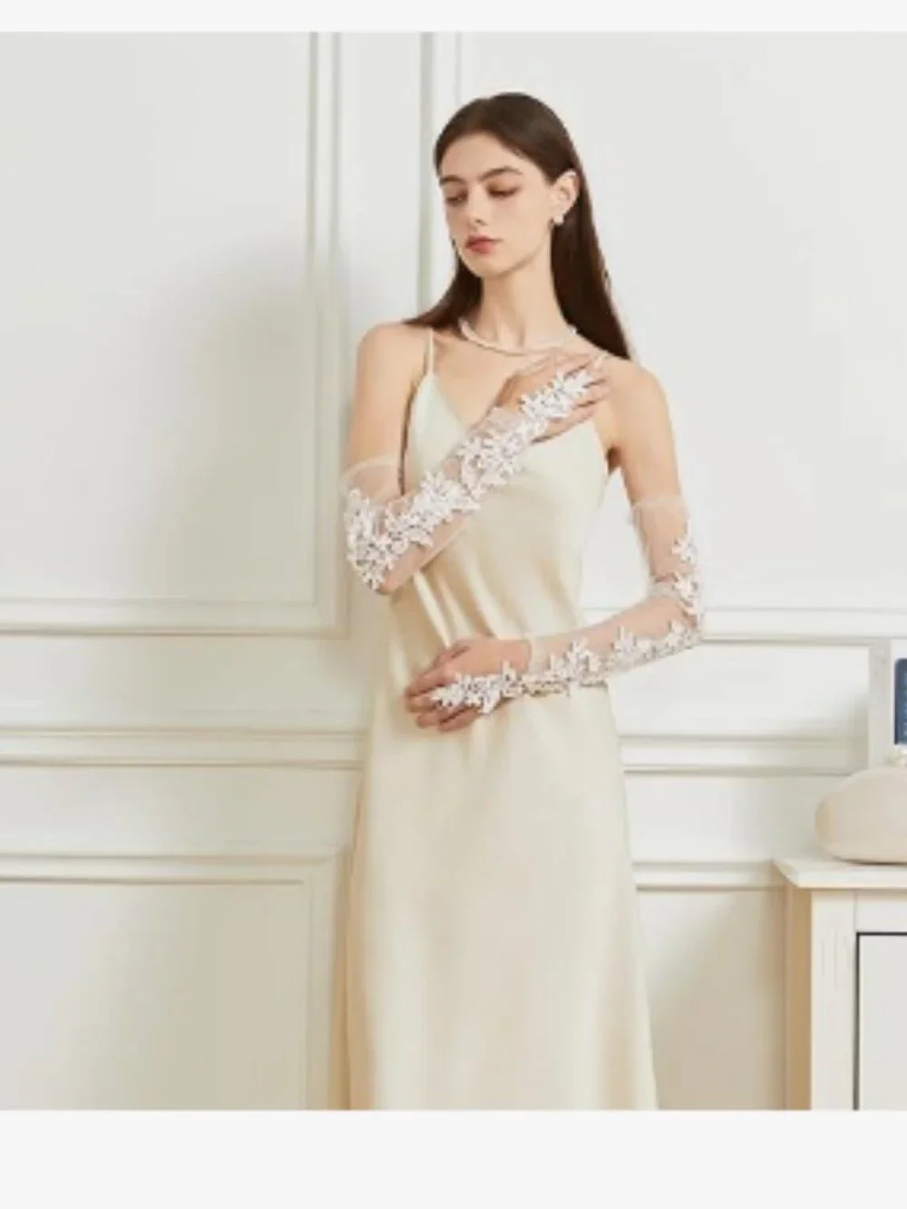 Long Lace Fingerless Elbow Gloves Sheer Tulle Opera Bridal Glove | Long Wedding